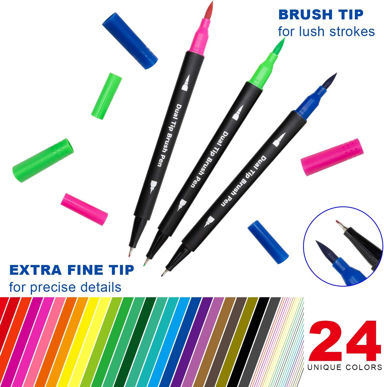 Dual Brush Marker Pens for Coloring,24 Colored Markers,Fine Point and Brush Tip Art Markers for Kids Adult Coloring Books Bullet Journals Planners,Note Taking Coloring Writing - Image 2